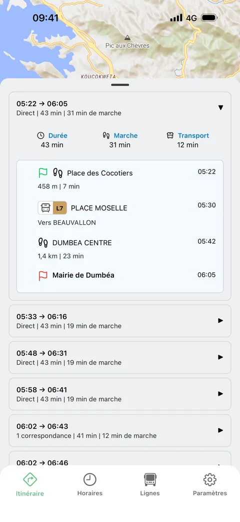 Résultat d'itinéraire multimodal dans Transports Nouvelle-Calédonie